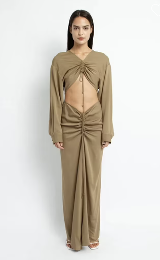 [C03221] CHRISTOPHER ESBER - Robe Longue Olive - C03221