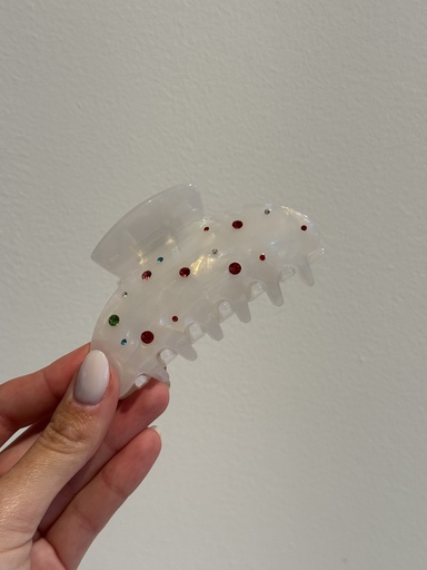 Pince à cheveux blanche strass multicolore