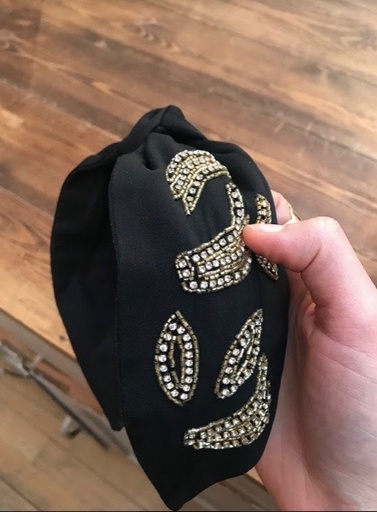 ANTHROPOLOGIE - Headband Noir Motif géométrique Doré - A426