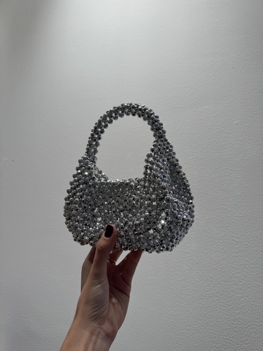 A361 - Pochette - Baluchon à perles argenté  