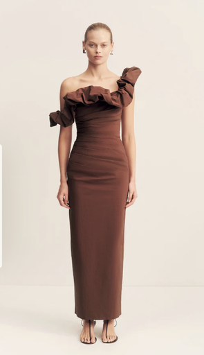 [G037] GEORGETTE - Ruffle Draped Maxi Dress - Shone Joy - T38 - G037