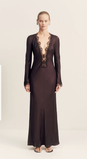 [G038] GEORGETTE - Allegra Lace Plunged Maxi Dress - Shone Joy - T36 - G038