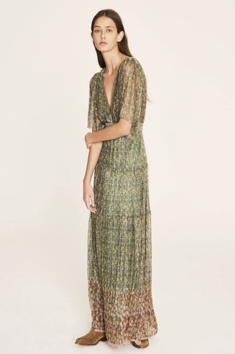 [P0039] BA&SH  - Robe Maxi Dos nu verte et jaune - T36 - P0039 
