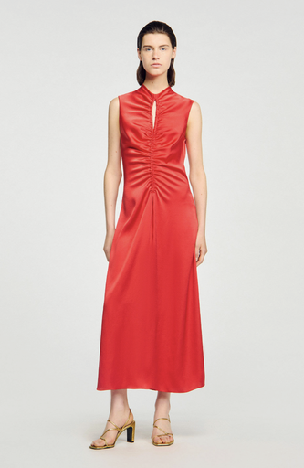 SANDRO - Robe Midi Satin Rouge - T40 - P0057