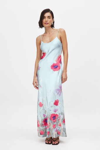 Robe Bleu ciel coquelicots - T36 - P0062