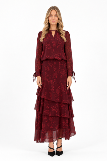 ELEPHANTROOMS - Ensemble jupe bordeaux fleuri - T36 - P0085