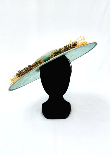 T&O CONCEPT - Chapeau vert à fleurs jaunes  - A637