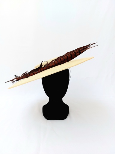 T&O CONCEPT - Chapeau naturel plume brune  - A643