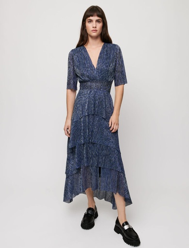 MAJE - Robe Midi bleue RUFFINE - T38 - C02630