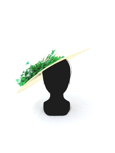 [A710] T&O CONCEPT - Chapeau Crème avec plumes vertes - A710