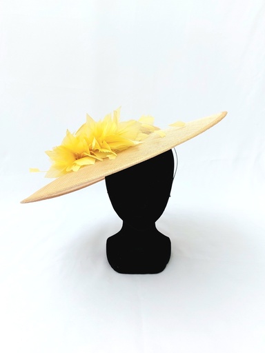 [A721] T&O CONCEPT - Chapeau Crème avec plumes jaunes - A721