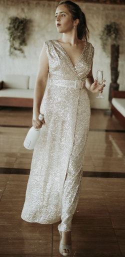 Robe Midi argentée à sequins - T34 - C02682