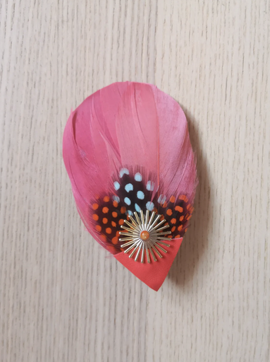 [A747] Un amour de Bibi - Pince plumes corail orange rose rond doré - A747