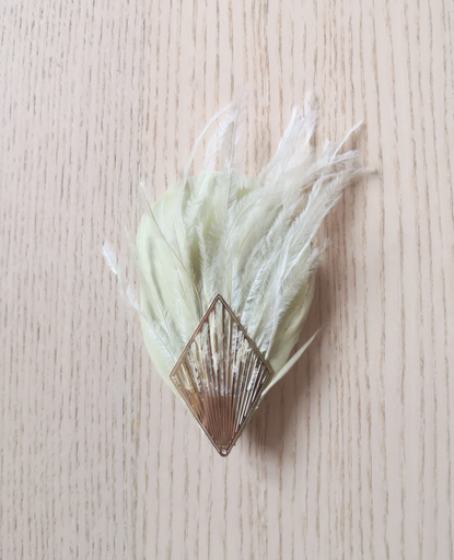 [A754] Un amour de Bibi - Pince plumes vert pale losange doré - A754