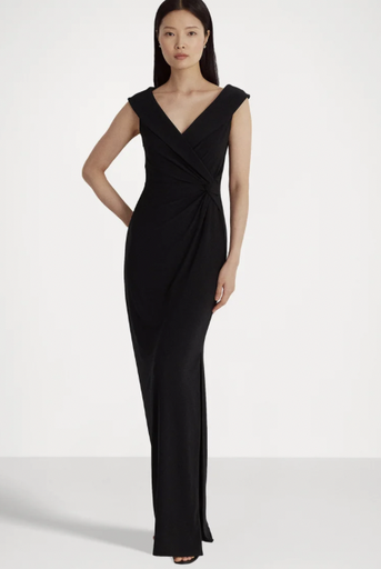 [C02718] RALPH LAUREN - Robe Maxi noire col smocking- T38 - C02718
