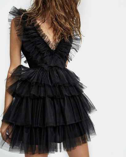 [C02725] ANIYE BY - Robe Mini noire froufrou - T40 - C02725