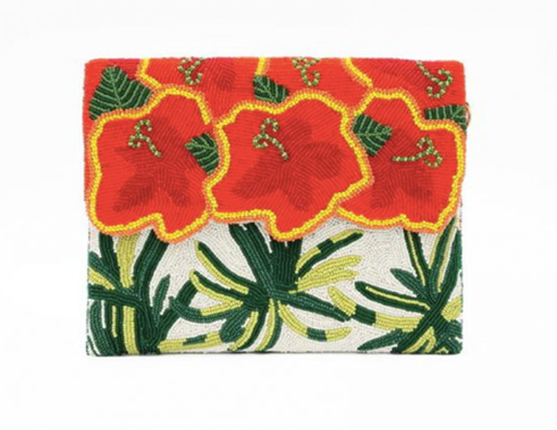 [A763] Sac rouge fleurs perles - A763