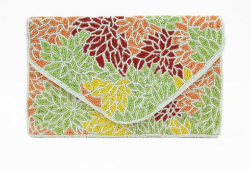 [A764] Sac feuilles rouge orange vert perles - A764
