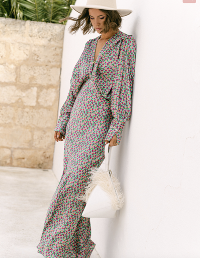 [C02766] Robe Maxi imprimé vert - T38 - C02766