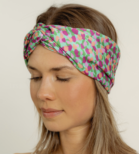 Headband large imprimé vert & fuchsia- A770
