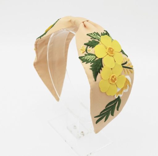 [A791] HEADBAND BANDEAU RIGIDE ROSE FLEURS JAUNES - A791