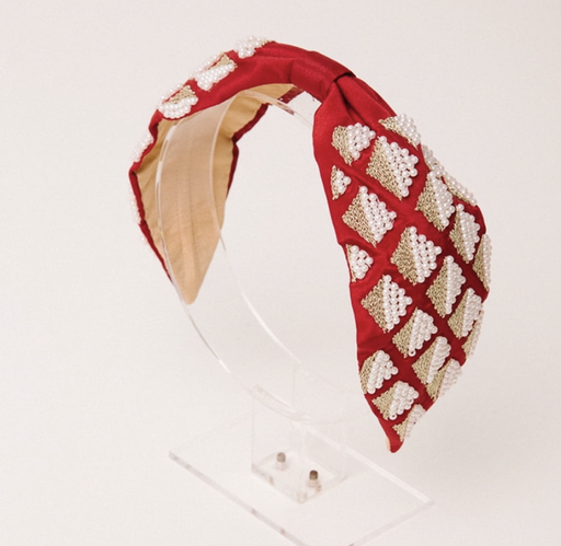 [A800] HEADBAND BANDEAU RIGIDE BORDEAU ET PERLES -  A800