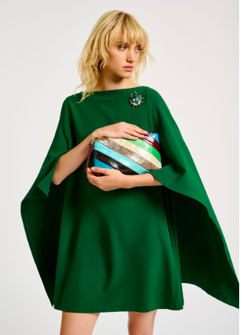 [C02885] ESSENTIEL - Robe Mini cape verte - T42 - C02885
