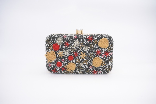 [A867] Sac Perles Noires Etoiles Rouges - A867