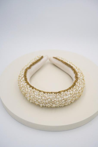 [A874] HEADBAND SERRE-TÊTE RIGIDE BLANC PERLES - A874
